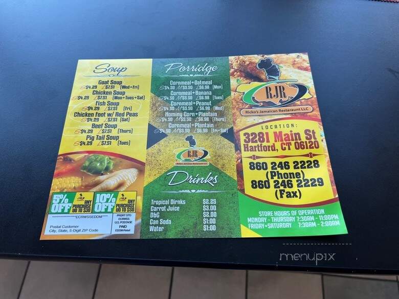 Ricko's Jamaican Restaurant - Hartford, CT menu_pic