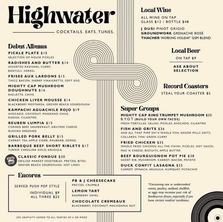 Highwater - San Luis Obispo, CA menu_pic
