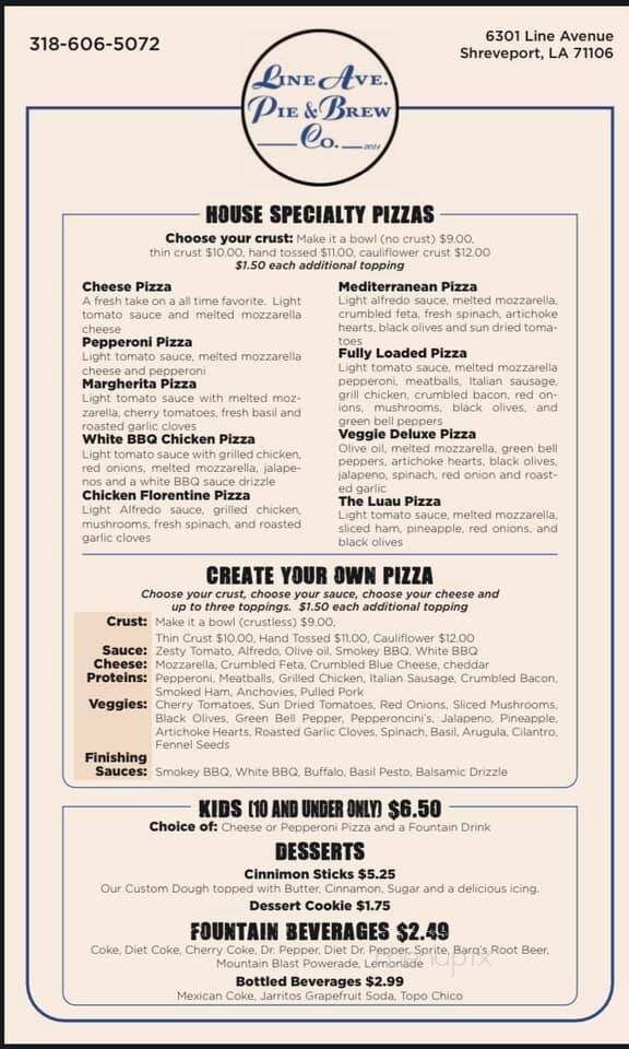 Line Ave Pie & Brew - Shreveport, LA menu_pic