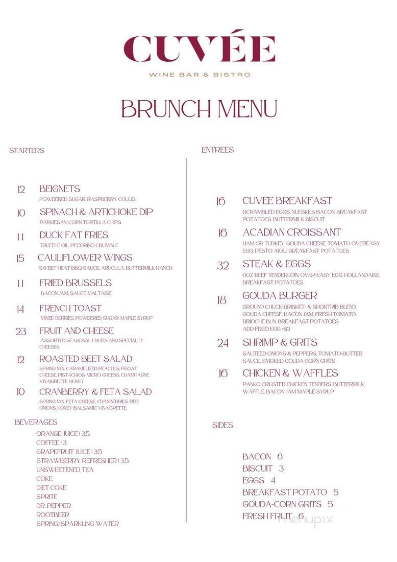 Cuvee Wine Bar & Bistro - Thibodaux, LA menu_pic