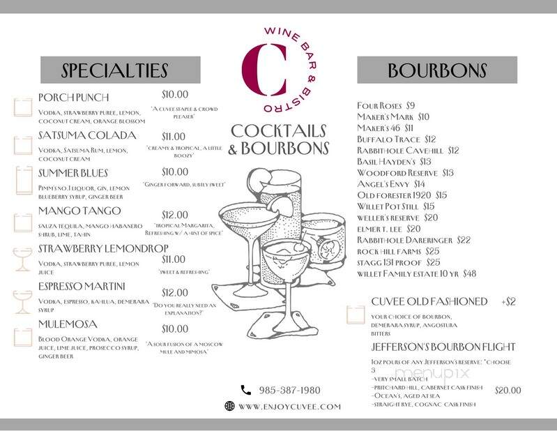 Cuvee Wine Bar & Bistro - Thibodaux, LA menu_pic