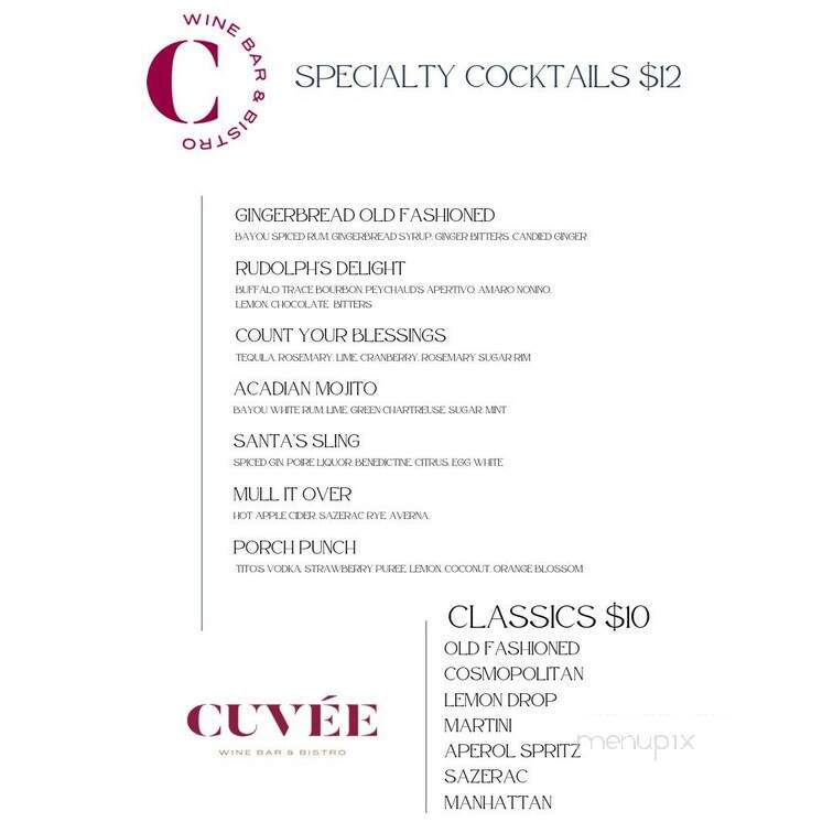 Cuvee Wine Bar & Bistro - Thibodaux, LA menu_pic