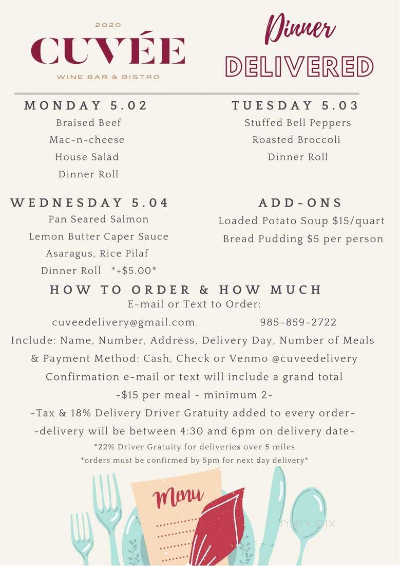 Cuvee Wine Bar & Bistro - Thibodaux, LA menu_pic