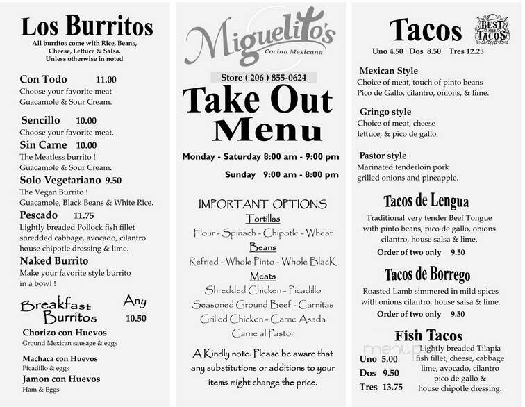 Miguelitos Cocina Mexicana - Bainbridge Island, WA menu_pic