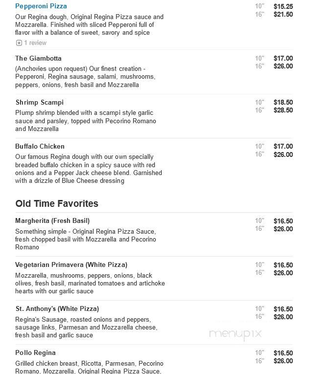 Regina Pizza - Beverly, MA menu_pic
