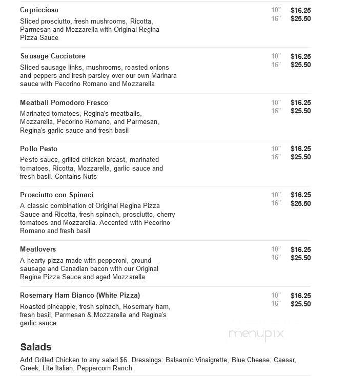 Regina Pizza - Beverly, MA menu_pic