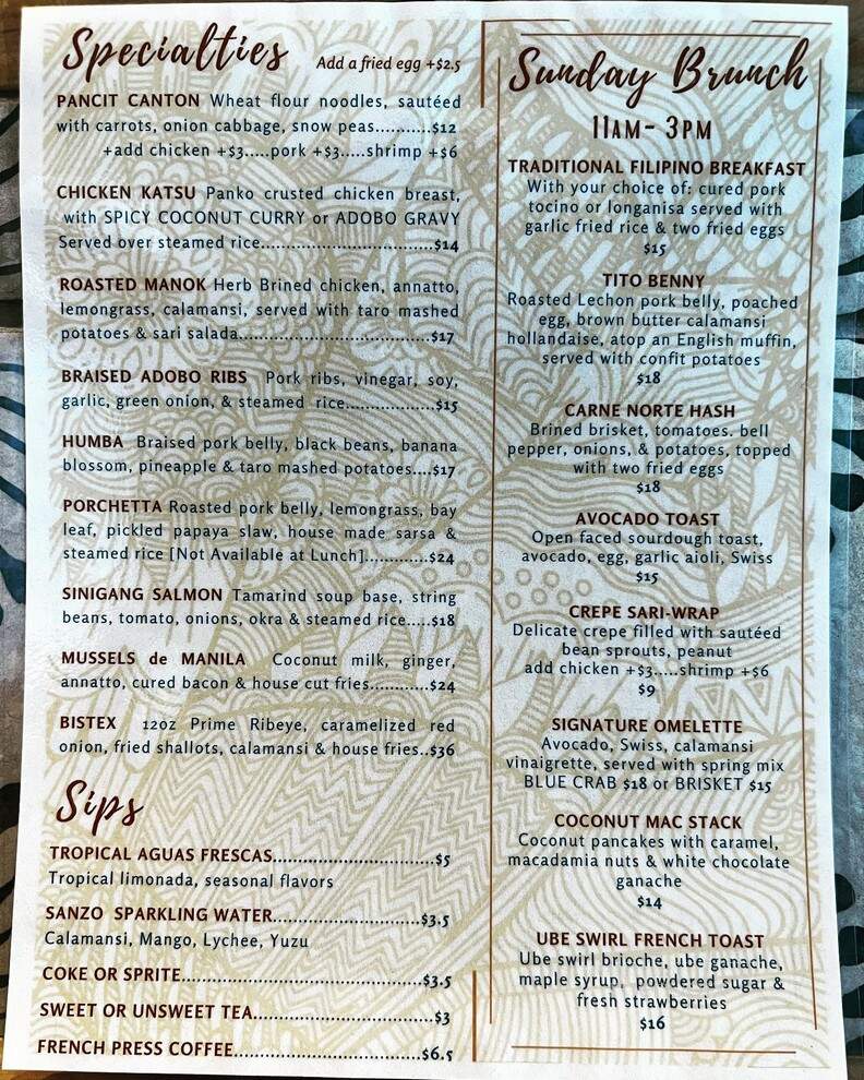 Sari-Sari Supper Club - San Antonio, TX menu_pic