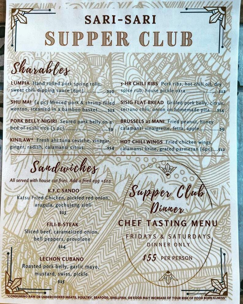 Sari-Sari Supper Club - San Antonio, TX menu_pic