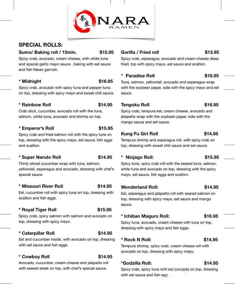 Nara Ramen - Bismarck, ND menu_pic