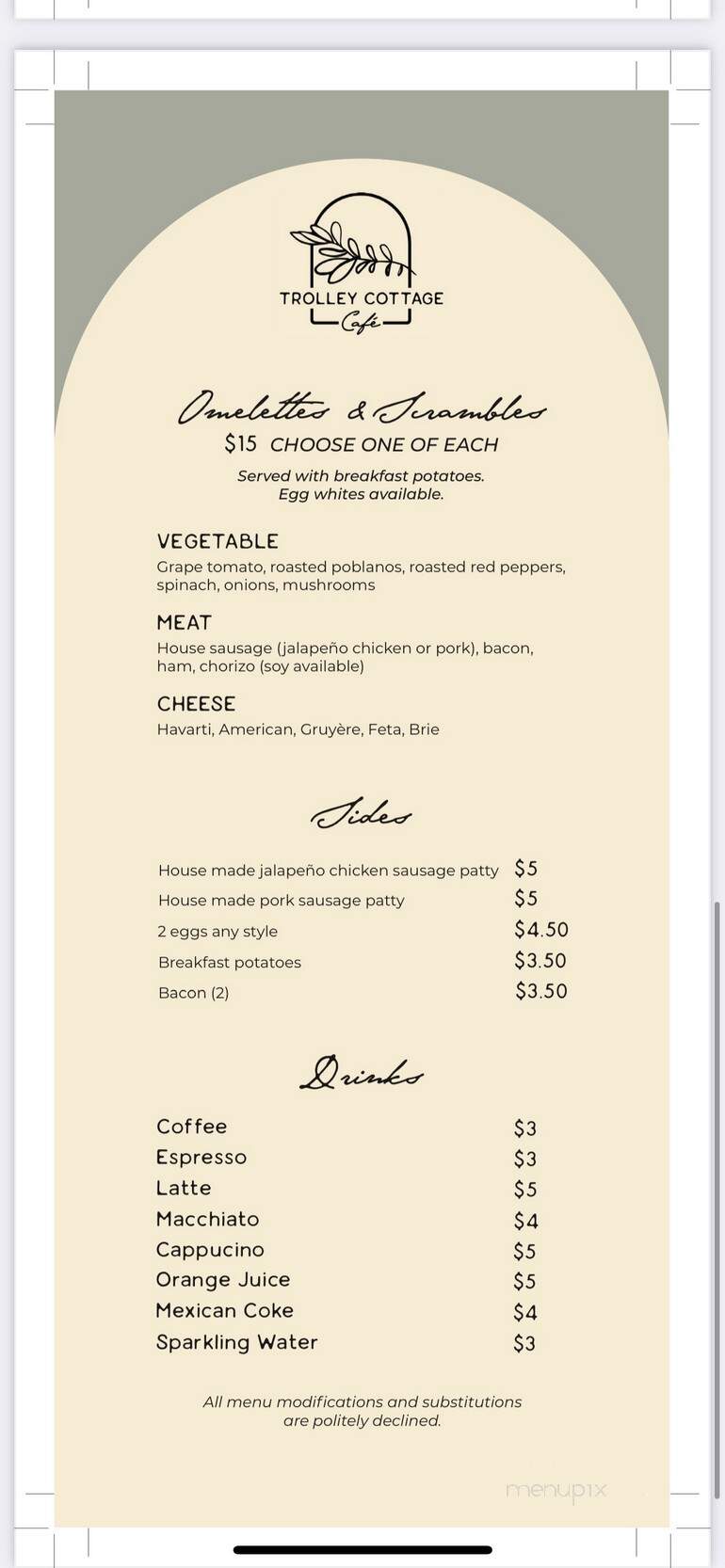 Trolley Cottage Cafe - Salt Lake City, UT menu_pic