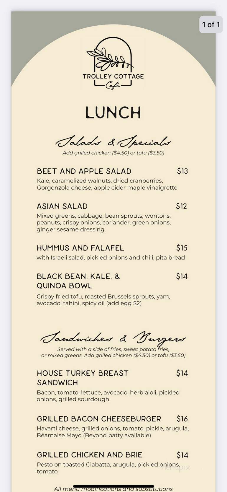 Trolley Cottage Cafe - Salt Lake City, UT menu_pic