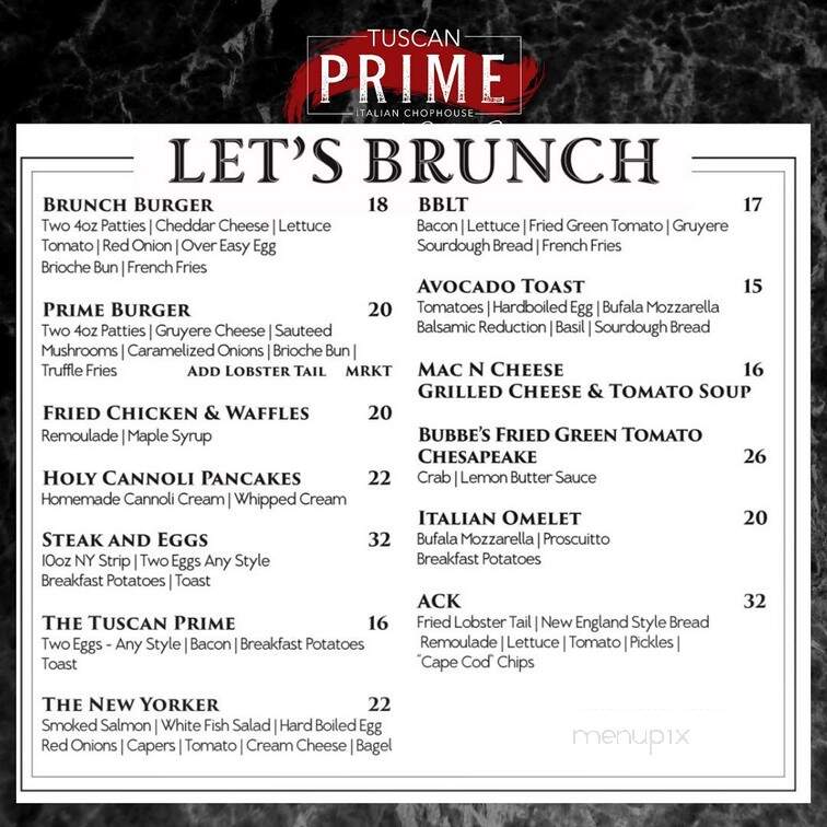 Tuscan Prime Italian Chophouse & Dolce Bar - Annapolis, MD menu_pic