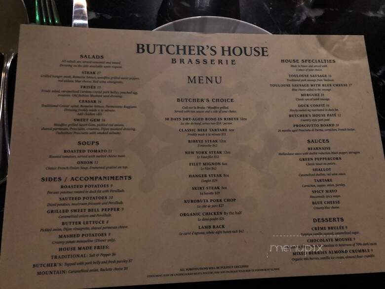 Butcher's House Brasserie - Costa Mesa, CA menu_pic