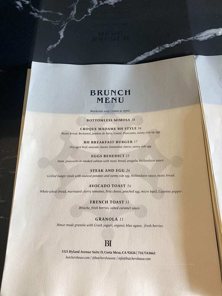 Butcher's House Brasserie - Costa Mesa, CA menu_pic