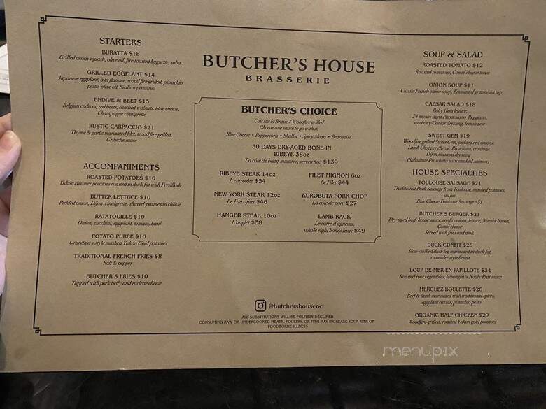 Butcher's House Brasserie - Costa Mesa, CA menu_pic
