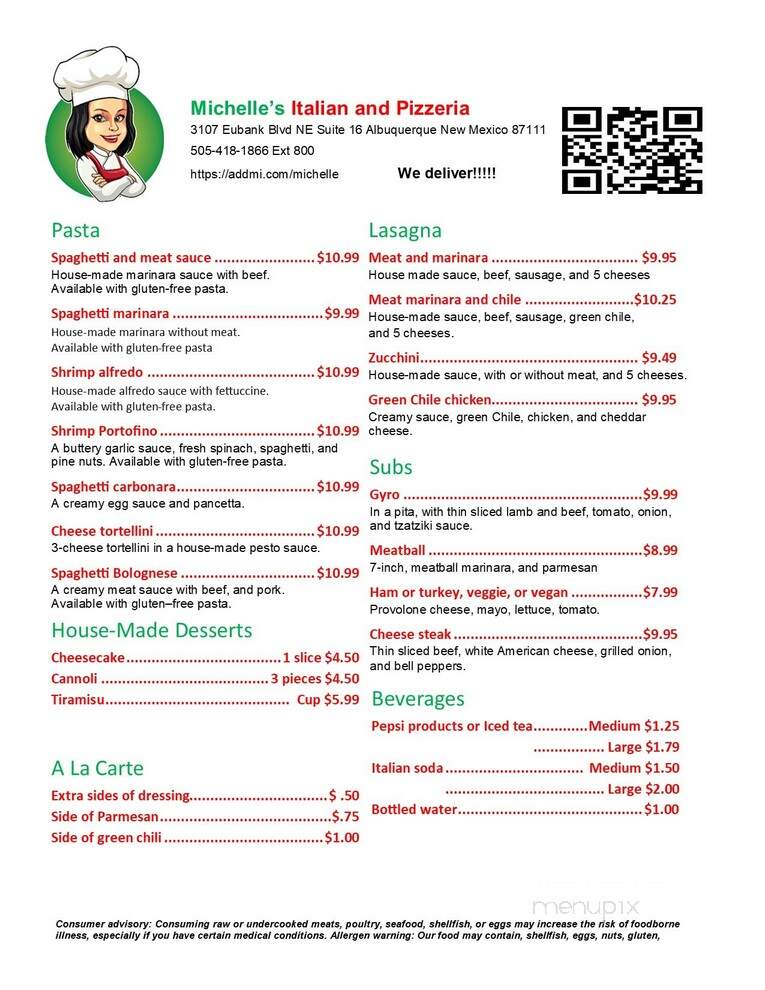 Michelle's Italian and Pizzeria - Albuquerque, NM menu_pic