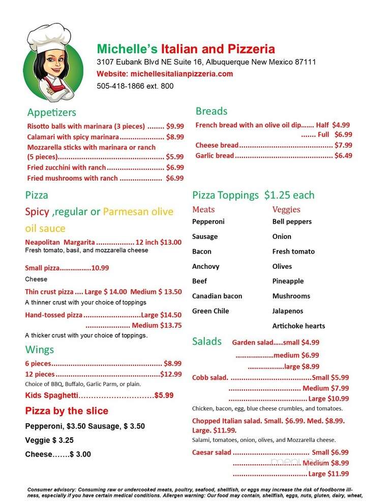 Michelle's Italian and Pizzeria - Albuquerque, NM menu_pic