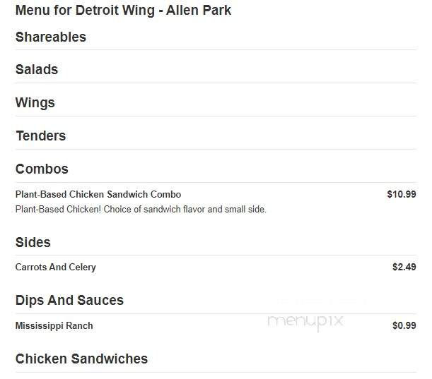 Detroit Wing Company - Allen Park, MI menu_pic
