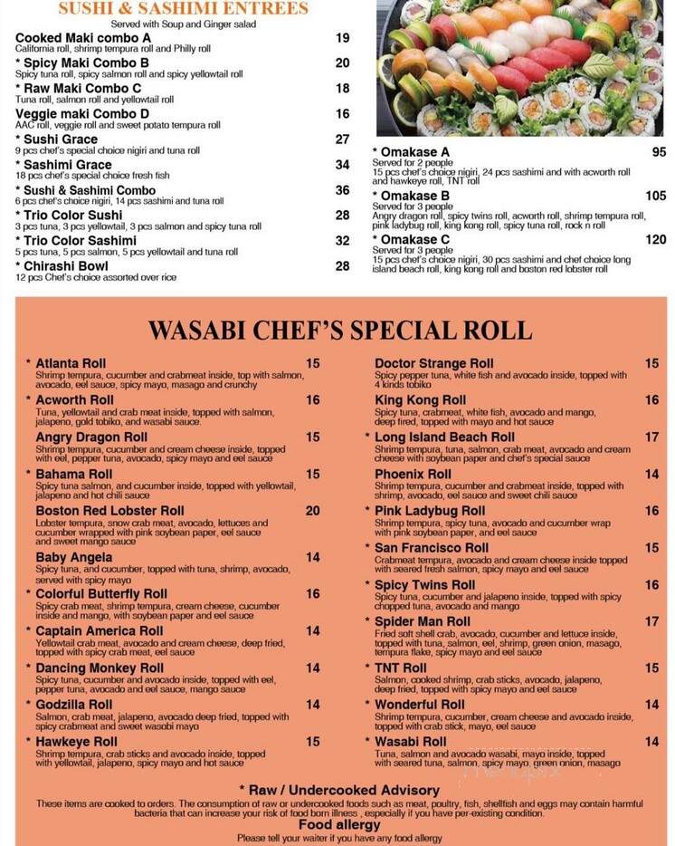 Wasabi - Acworth, GA menu_pic