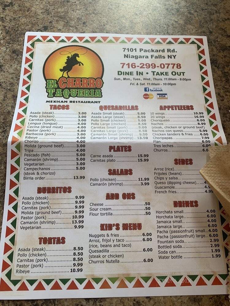 Taqueria El Charro - Niagara Falls, NY menu_pic