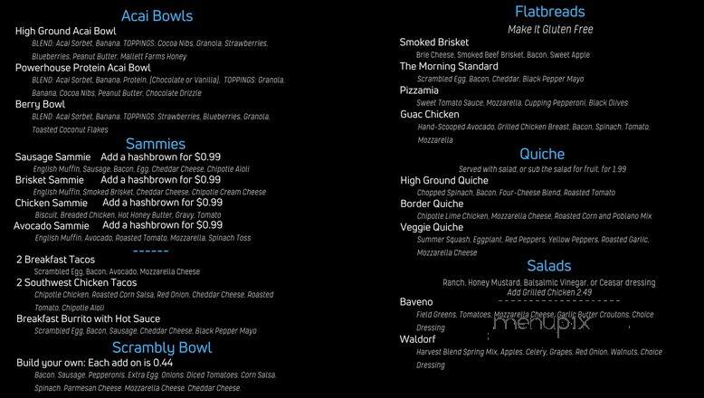 High Ground Cafe and Espresso Bar - North Sioux City, SD menu_pic