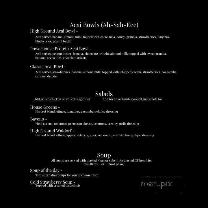 High Ground Cafe and Espresso Bar - North Sioux City, SD menu_pic