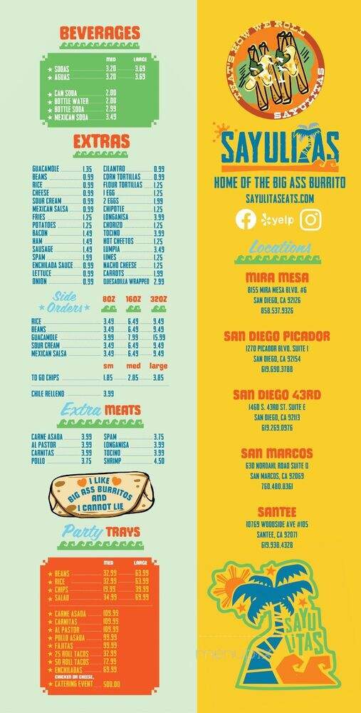 Sayulitas Mexican Food - Santee, CA menu_pic