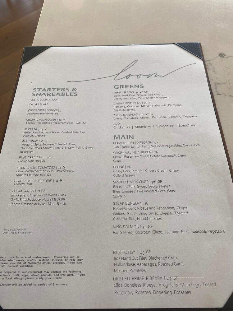 Loom - Macon, GA menu_pic