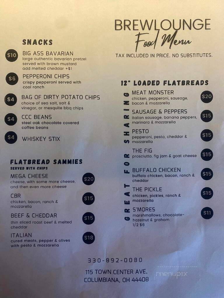 Brewlounge Beer - Columbiana, OH menu_pic