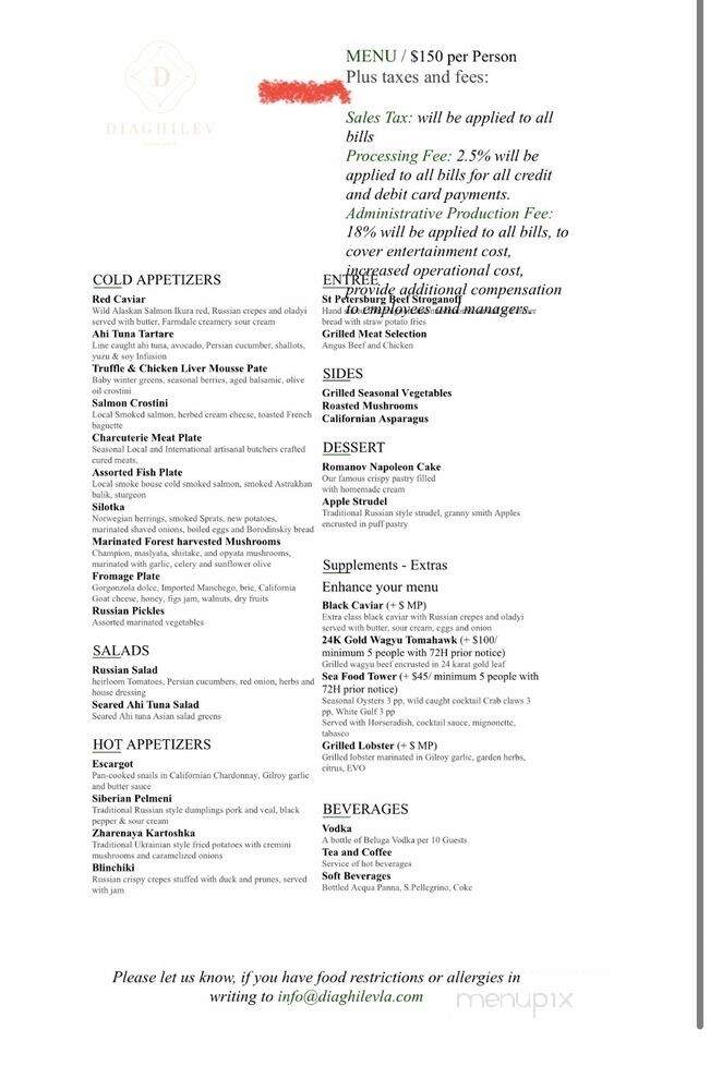 Diaghilev Restaurant - Studio City, CA menu_pic
