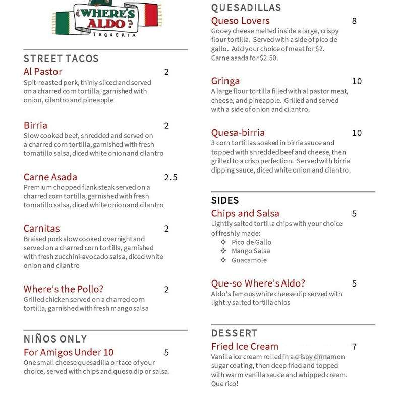 Where's Aldo Taqueria - Bountiful, UT menu_pic