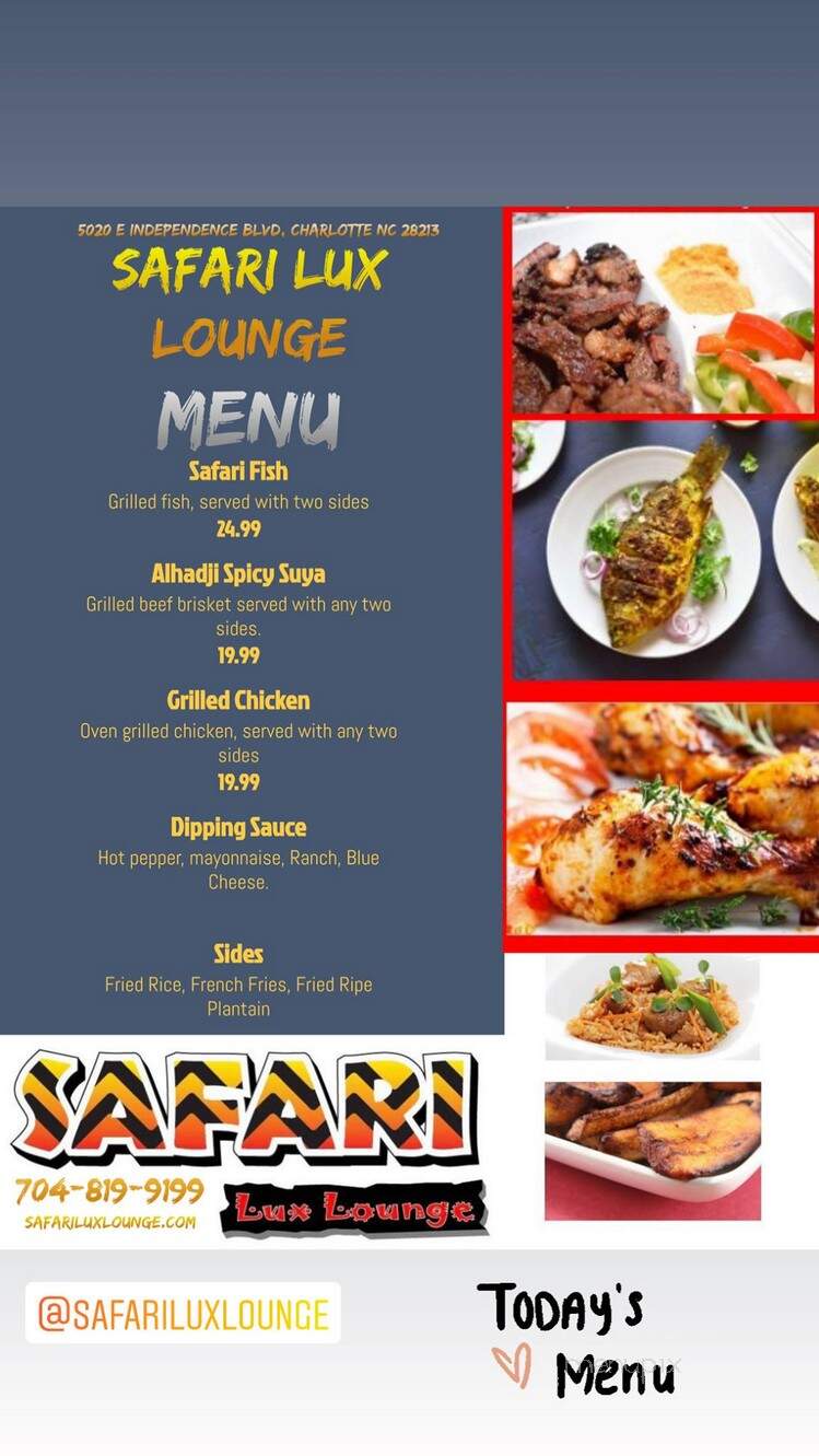 Safari Lux Lounge - Charlotte, NC menu_pic