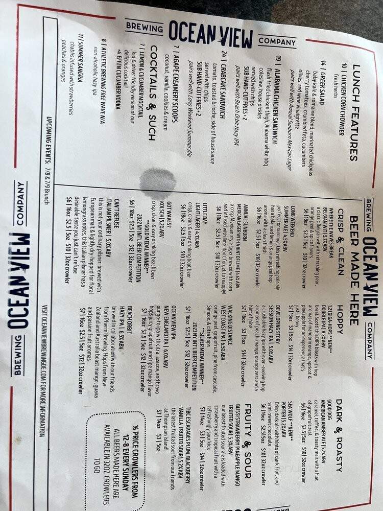 Ocean View Brewery - Ocean View, DE menu_pic