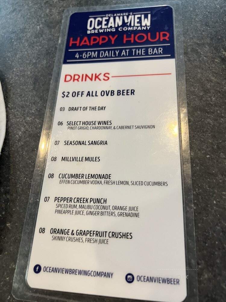 Ocean View Brewery - Ocean View, DE menu_pic