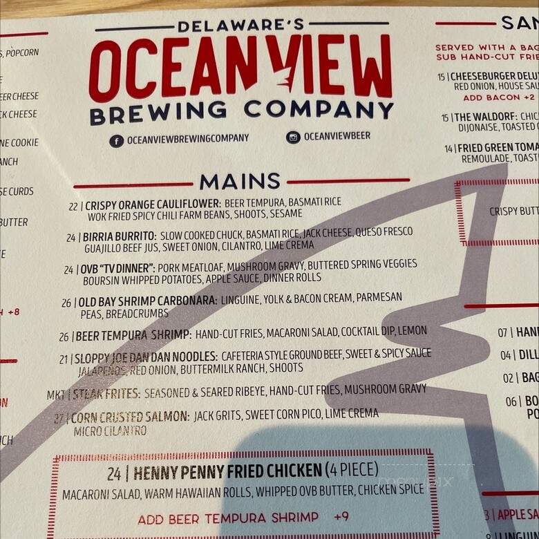 Ocean View Brewery - Ocean View, DE menu_pic
