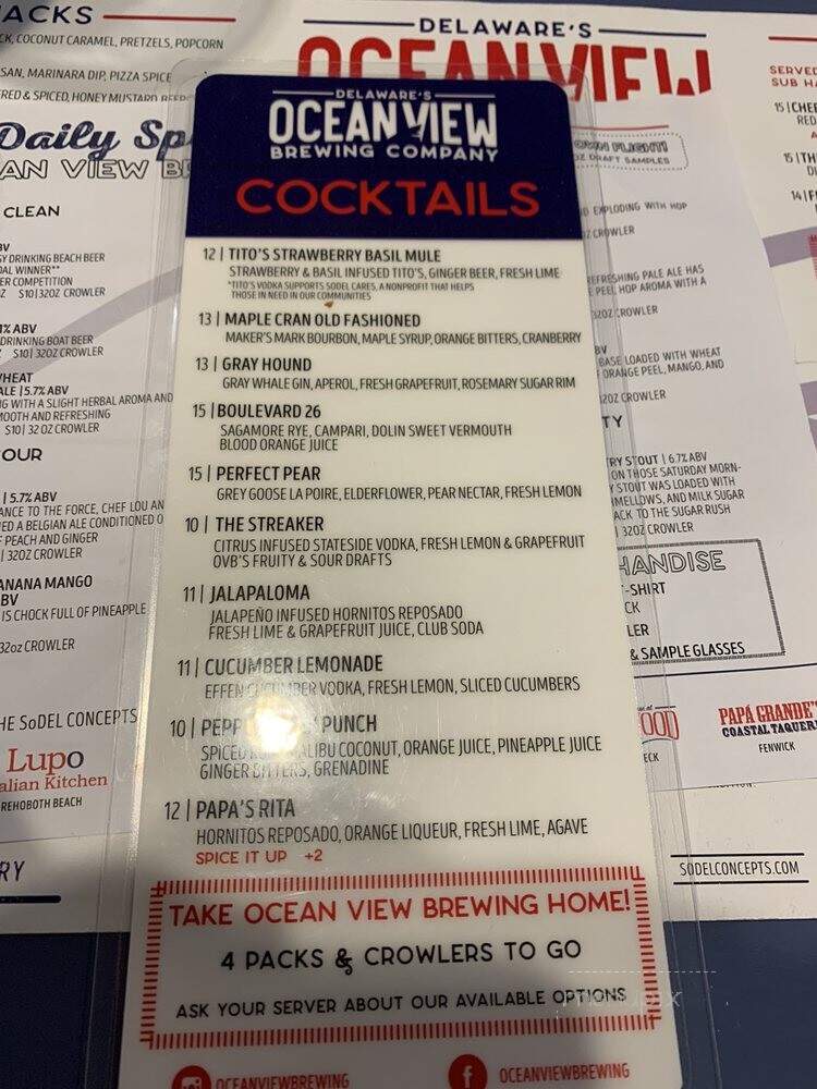 Ocean View Brewery - Ocean View, DE menu_pic