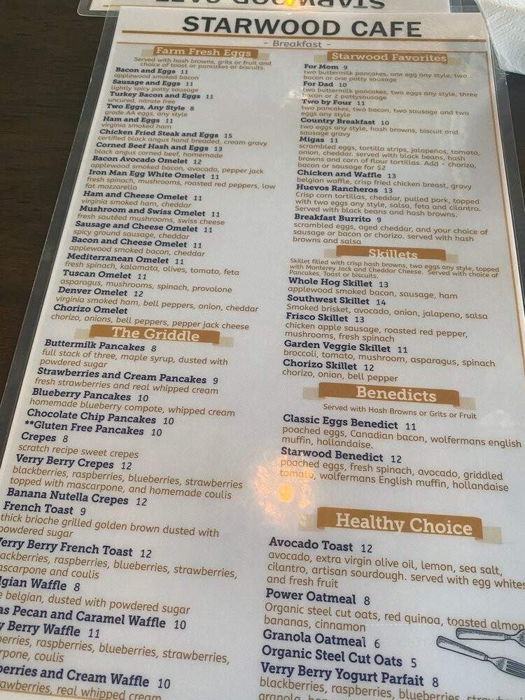 Starwood Cafe - Dallas, TX menu_pic
