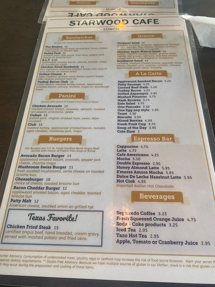 Starwood Cafe - Dallas, TX menu_pic