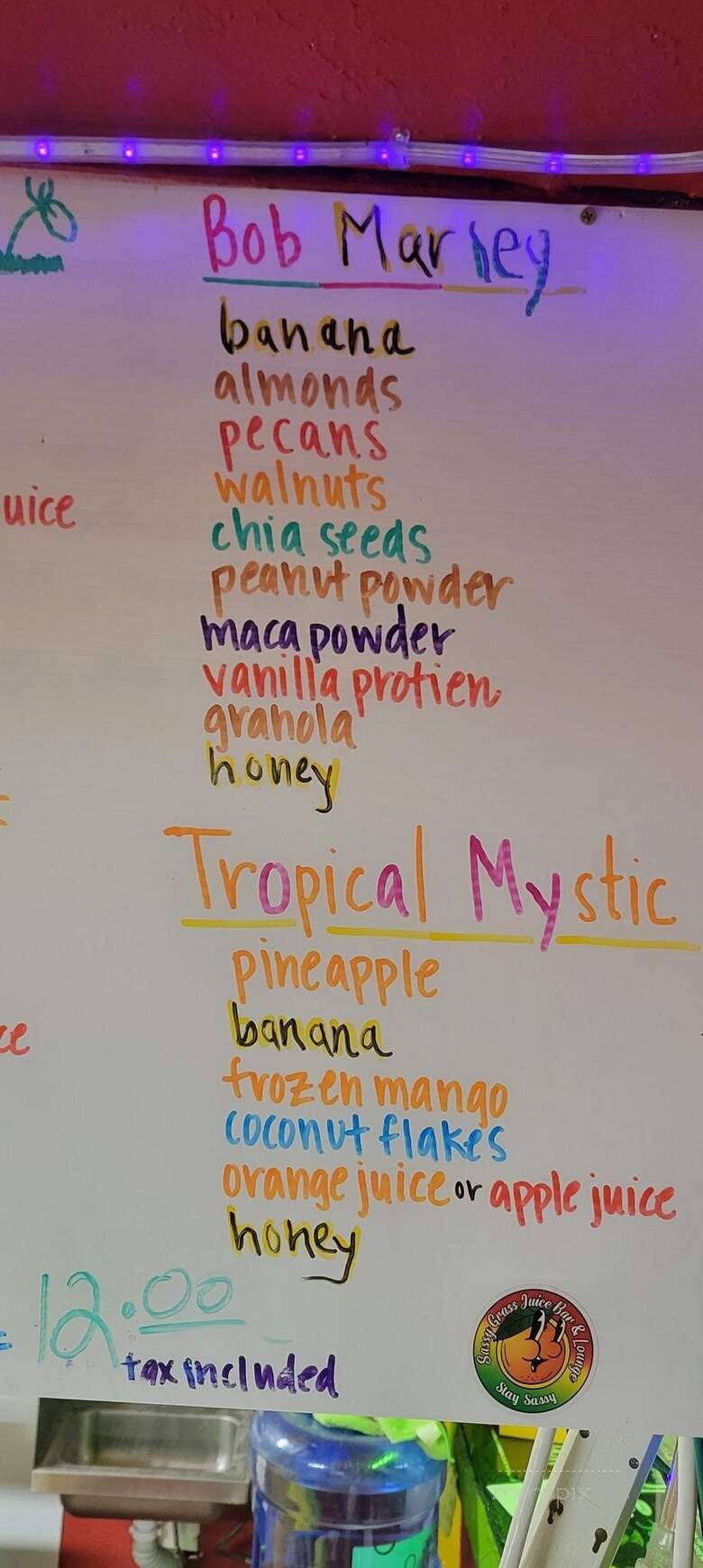 Sassy Grass Juice Bar - Las Cruces, NM menu_pic