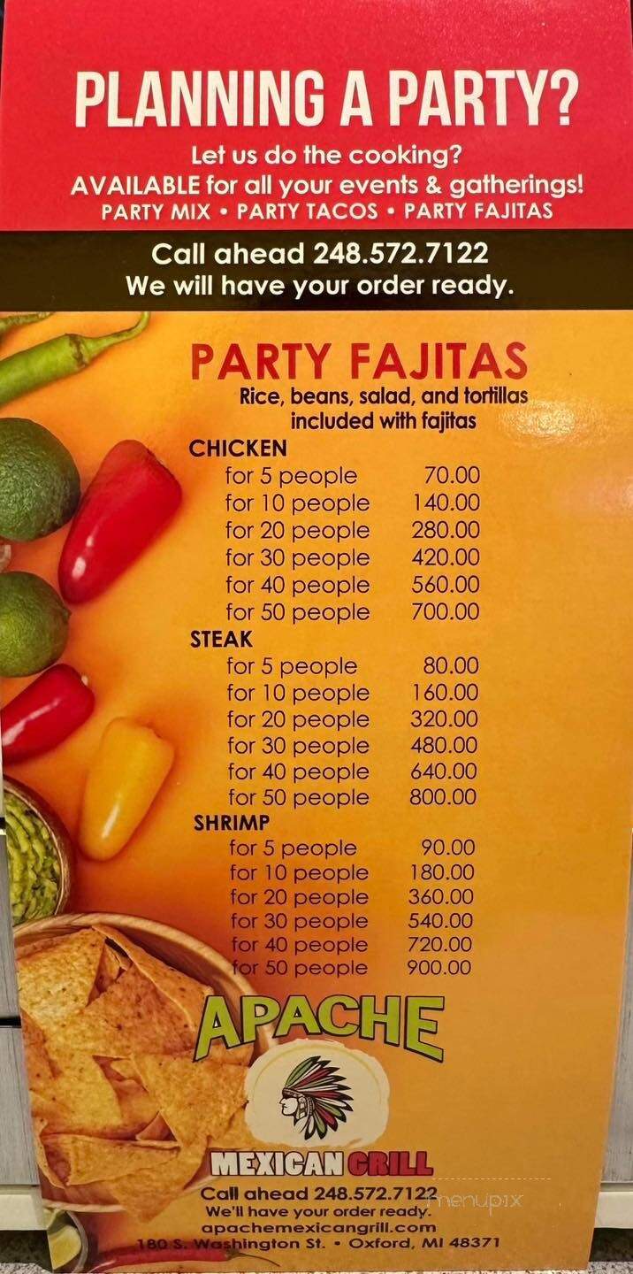 Apache Mexican Grill - Oxford, MI menu_pic