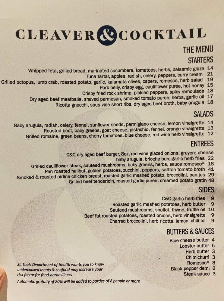 Cleaver & Cocktail - St. Louis, MO menu_pic
