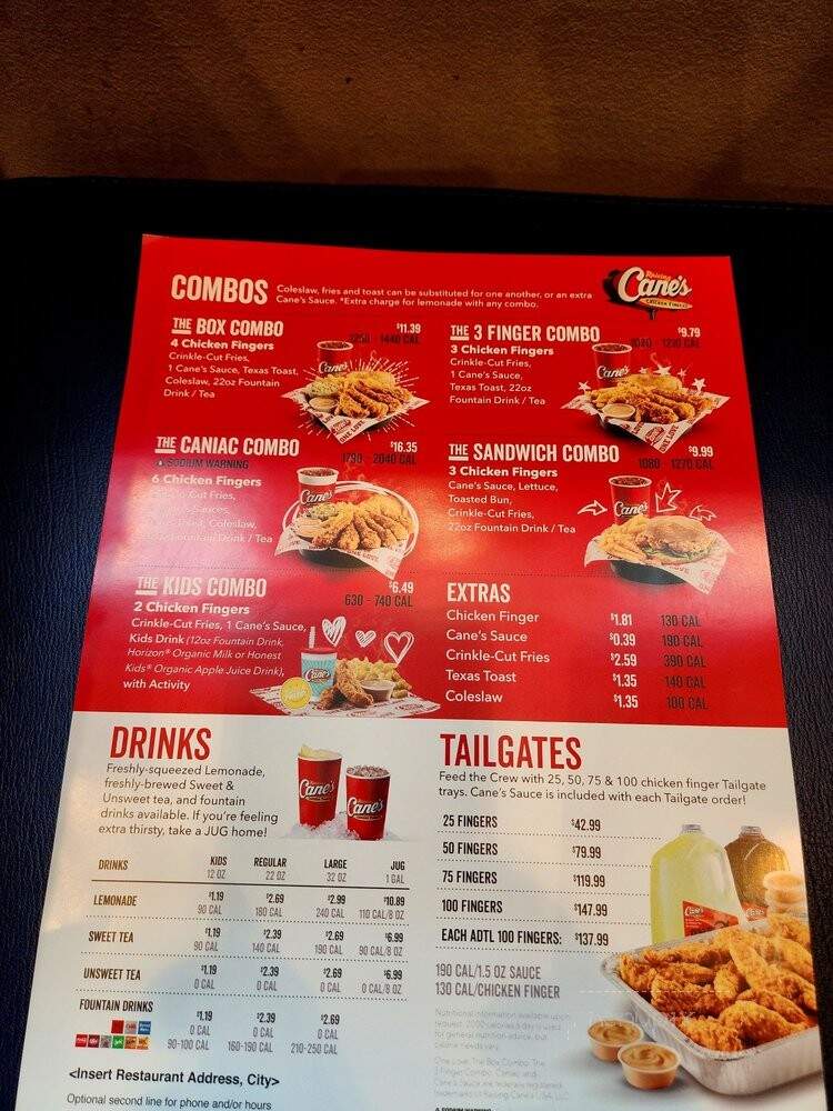 Raising Cane's Chicken Fingers - Vacaville, CA menu_pic