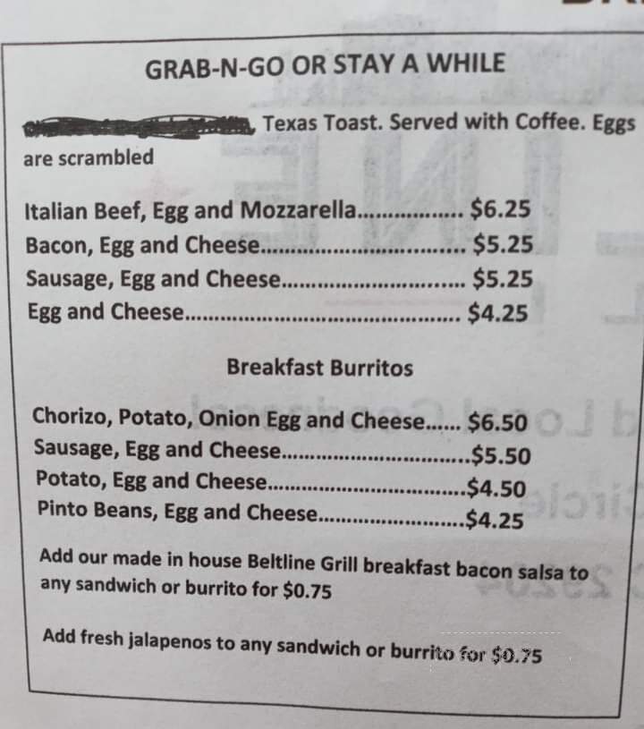 Beltline Grill - Columbia, SC menu_pic