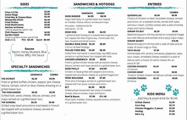 Dixie's Drive-In - Ansted, WV menu_pic