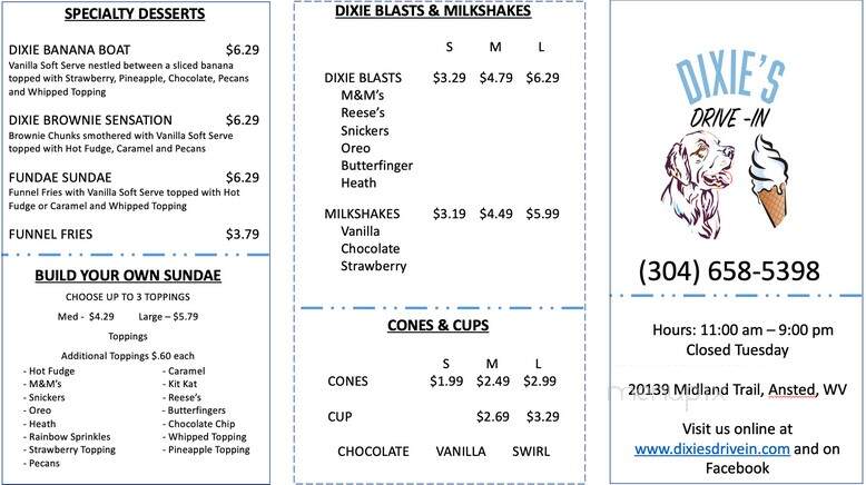 Dixie's Drive-In - Ansted, WV menu_pic