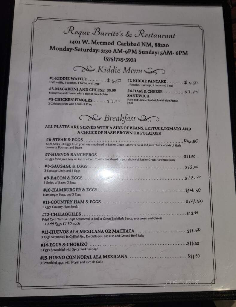 Roque Burrito's and Mexican Food - Carlsbad, NM menu_pic