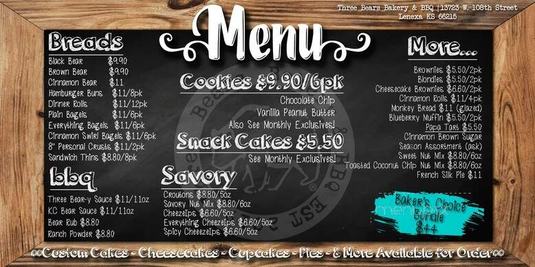 Three Bears Bakery & BBQ - Lenexa, KS menu_pic