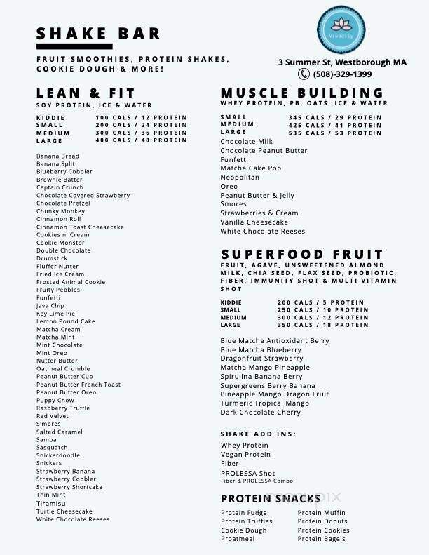 Vivacity Wellness & Nutrition - Westborough, MA menu_pic