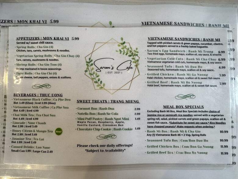 Sarom's Cafe - Winooski, VT menu_pic