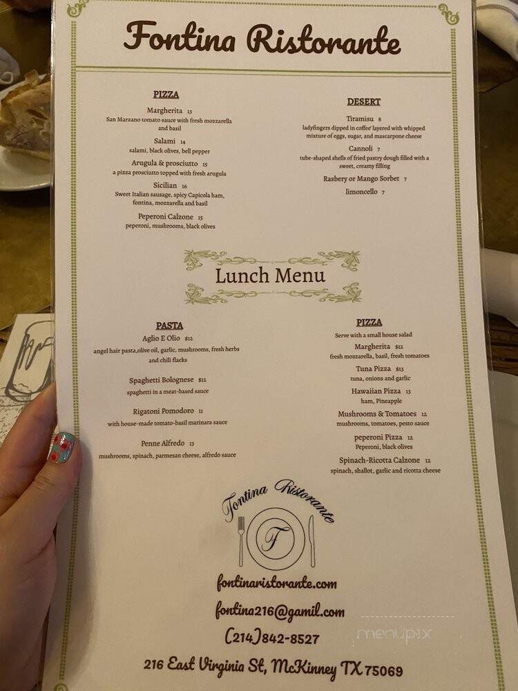 Fontina Ristorante - McKinney, TX menu_pic